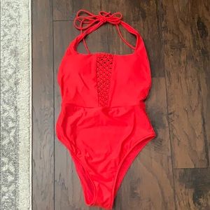 Red one piece swimsuit